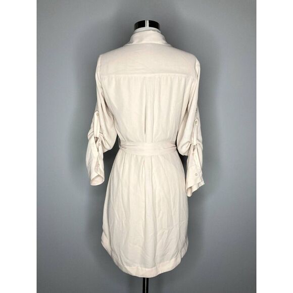 EXPRESS Portofino Shirt Dress Women XS Cream Button Front Collared Tie Waist - Picture 6 of 6